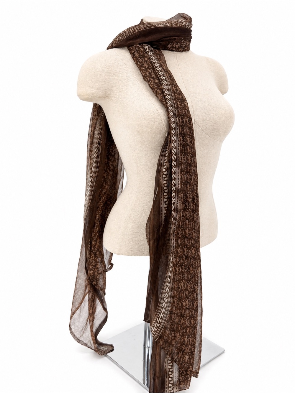 Unbranded Brown Pattern Scarf Shawl Long Overlay Sheer Geometric Boho Accessory